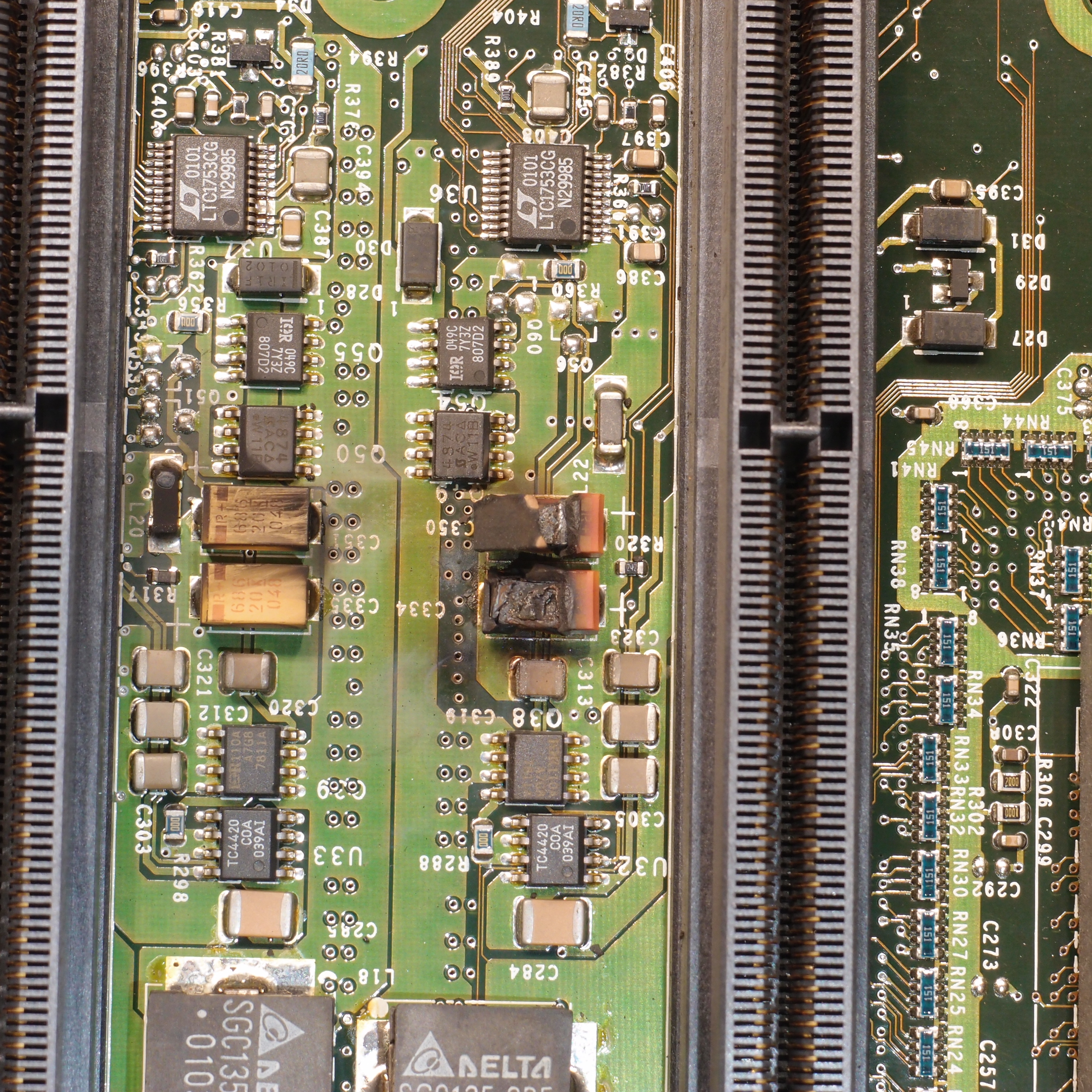 Burnt tantalum capacitor